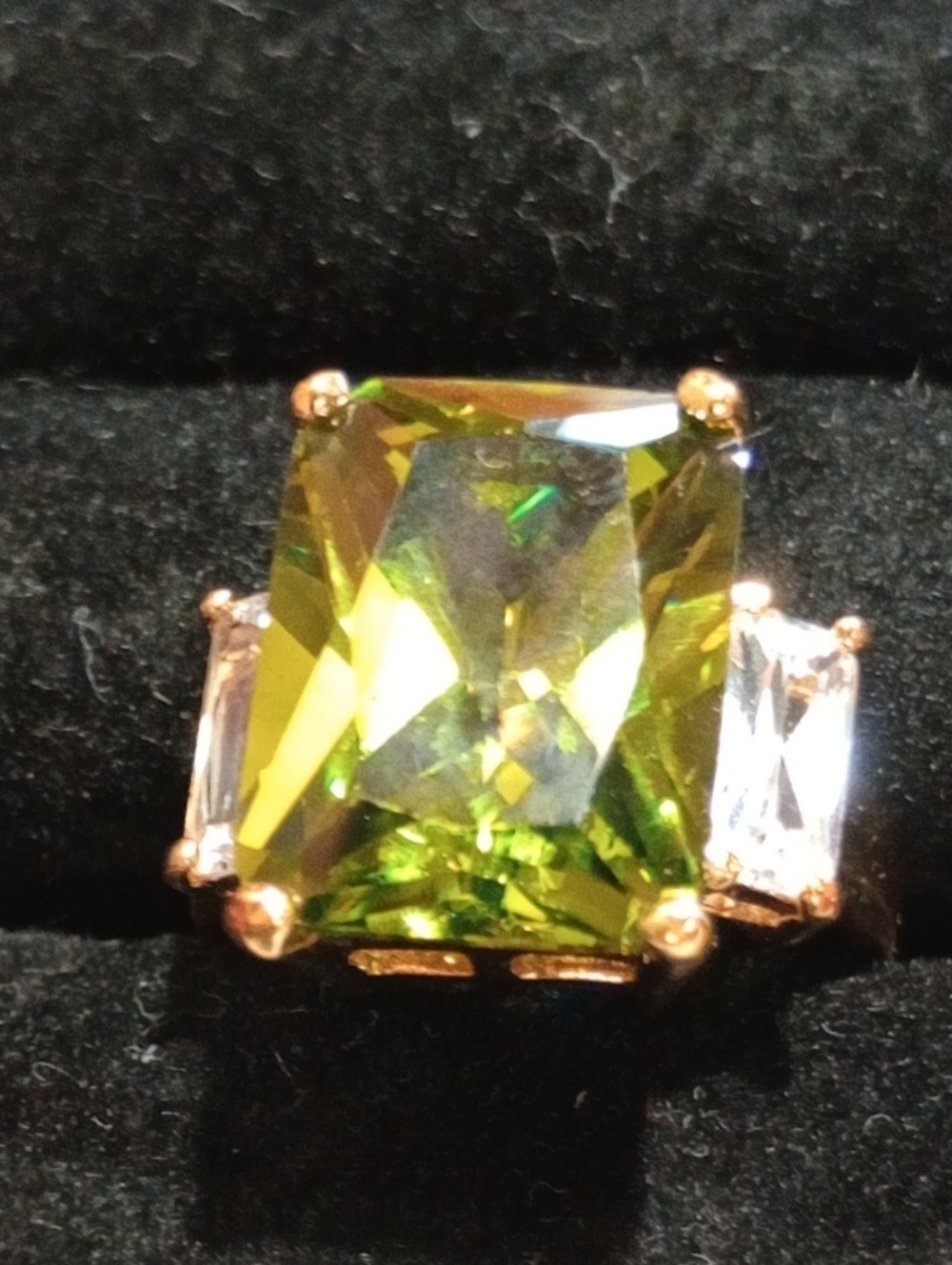 Ring Green Rectangular Crystal with Clear Accent - Ring